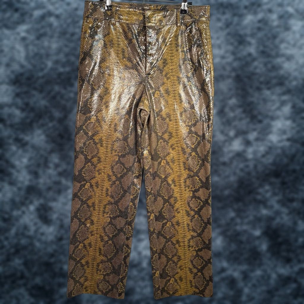 Zara VINTAGE Zara Snakeskin Wide Leg Pants Womens Small Brown High Rise Straight Fit Size 28" / US 6 / IT 42 - 1 Thumbnail