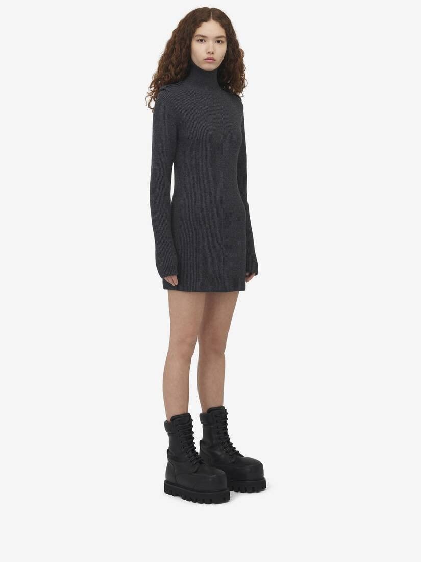 Alexander McQueen o1srvl11e0326 Ribbed Knit Mini Dress in Grey Size XL / US 12-14 / IT 48-50 - 3 Thumbnail