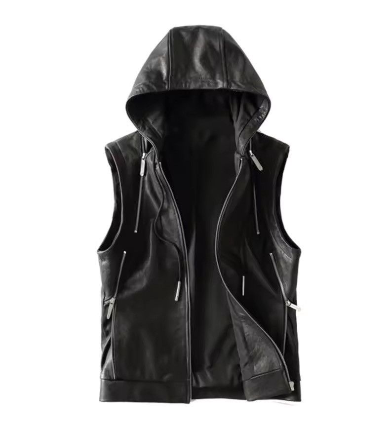 Japanese Brand × Leather Elegant Cool Black Pu Leather Vest Hoodie Size US XL / EU 56 / 4 - 2 Thumbnail