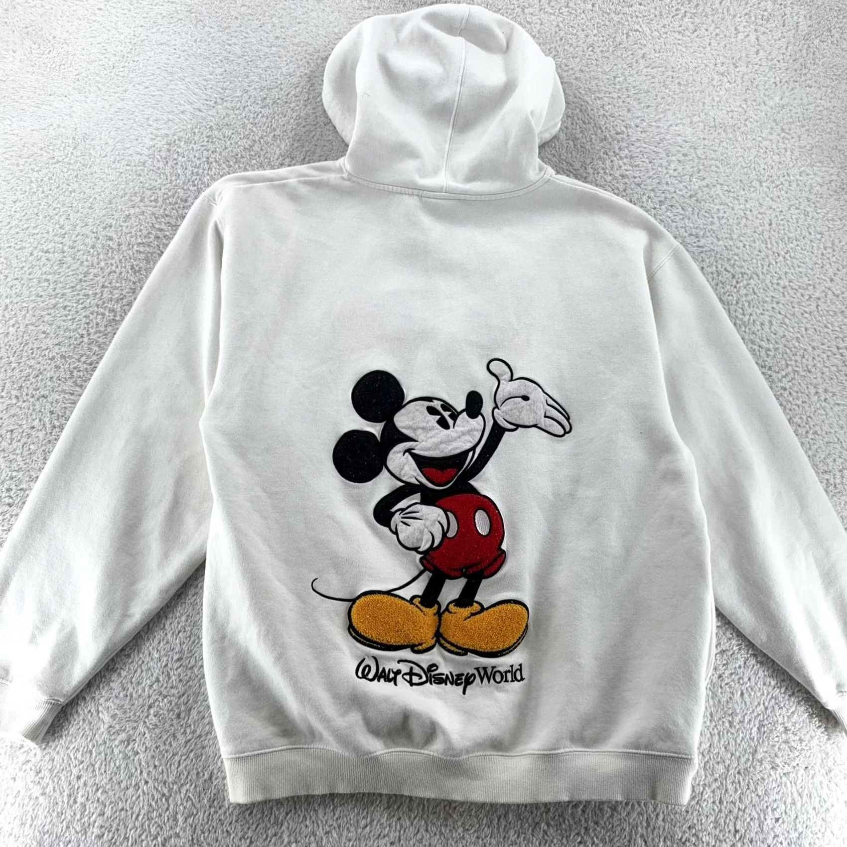 Disney Walt Disney World Hoodie Mickey Mouse Embroidered Full Zip Bomber Jacket Mens Medium White Cotton Polyester Lined Pockets Hooded Zip Front Size US M / EU 48-50 / 2 - 3 Thumbnail