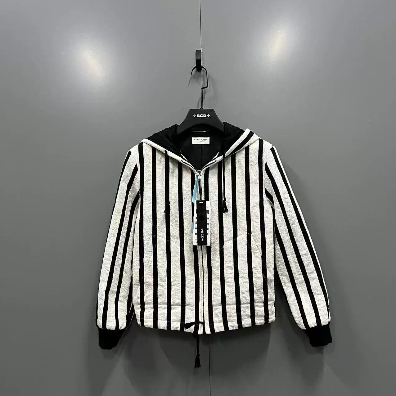 Saint Laurent Paris Saint Laurent Striped Hooded Zip Jacket Size S / US 4 / IT 40 - 1 Thumbnail