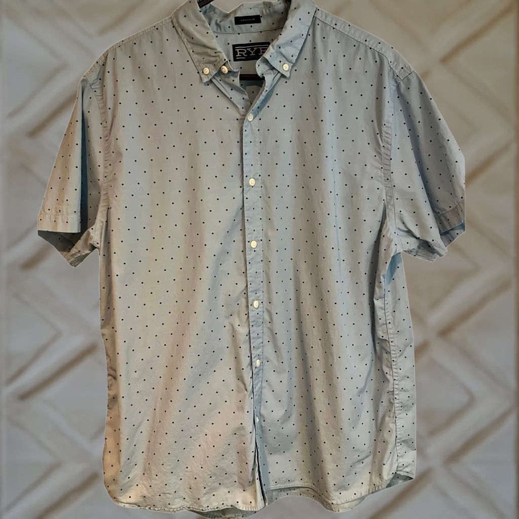 Frye VINTAGE Rye Polka Dot Shirt Short Sleeve Button-Down XL BLUE Dot Men Size US XL / EU 56 / 4 - 1 Thumbnail