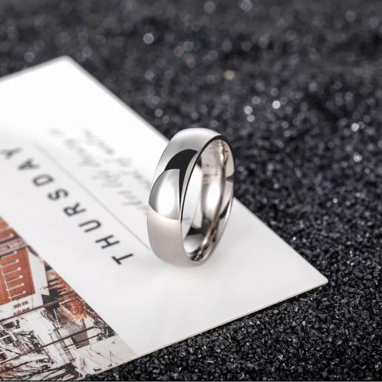 Jewelry Men’s 6mm polished Titanium comfort band wedding ring NIB 15 Size ONE SIZE - 5 Thumbnail