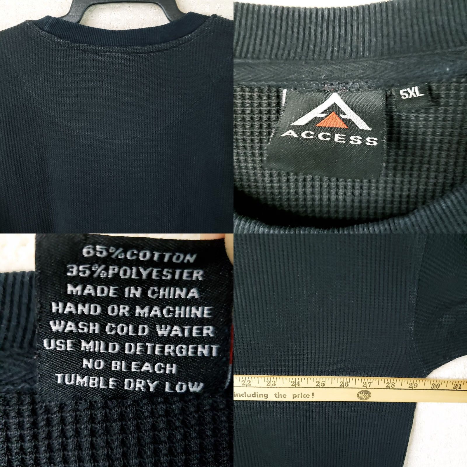 Vintage Access Men T-Shirt 5XL Black Waffle Knit Thermal Long Sleeve Crewneck Big & Tall Size US XXL / EU 58 / 5 - 8 Thumbnail