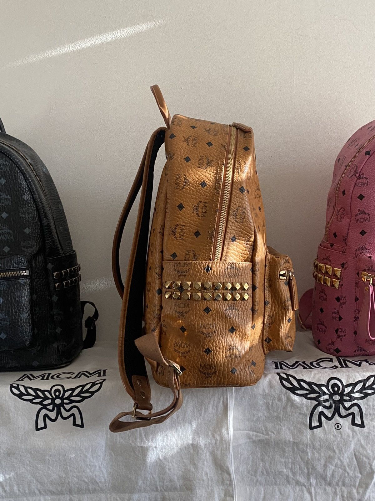 MCM MCM Cognac Side Studs In Visetos Monogram Large Backpack Size 46 - 2 Thumbnail