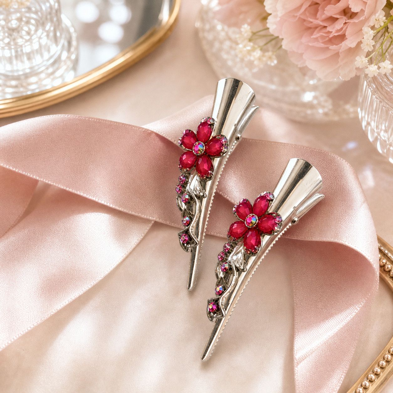 Other Pink Rhinestone Flower Hair Clip Set Size ONE SIZE - 1 Thumbnail