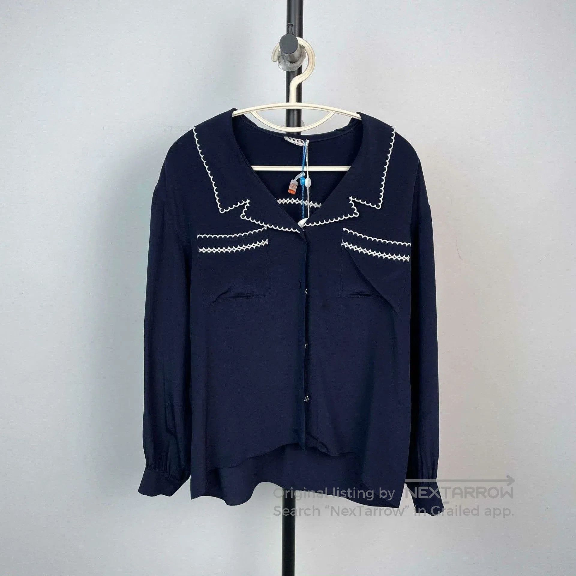 Miu Miu Miu Miu Dark Blue Silk Shirt. Size M / US 6-8 / IT 42-44 - 1 Thumbnail