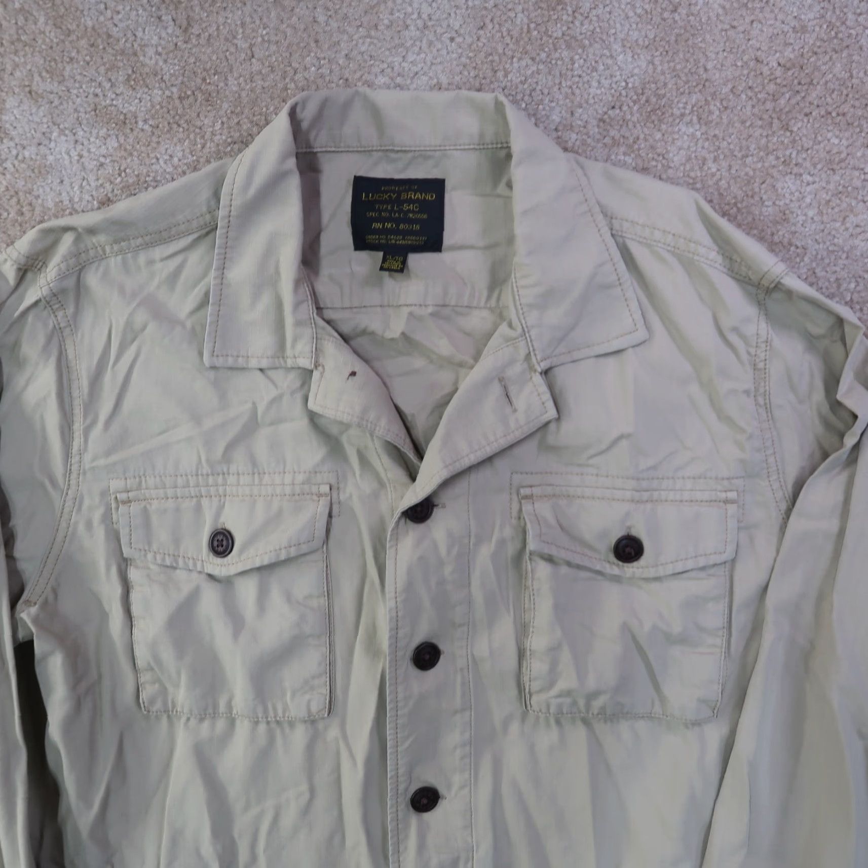 Lucky Brand Lucky Brand Platoon Shirt Jacket Mens XL Beige Solid Mid-Length Vintage No Size US XL / EU 56 / 4 - 3 Thumbnail