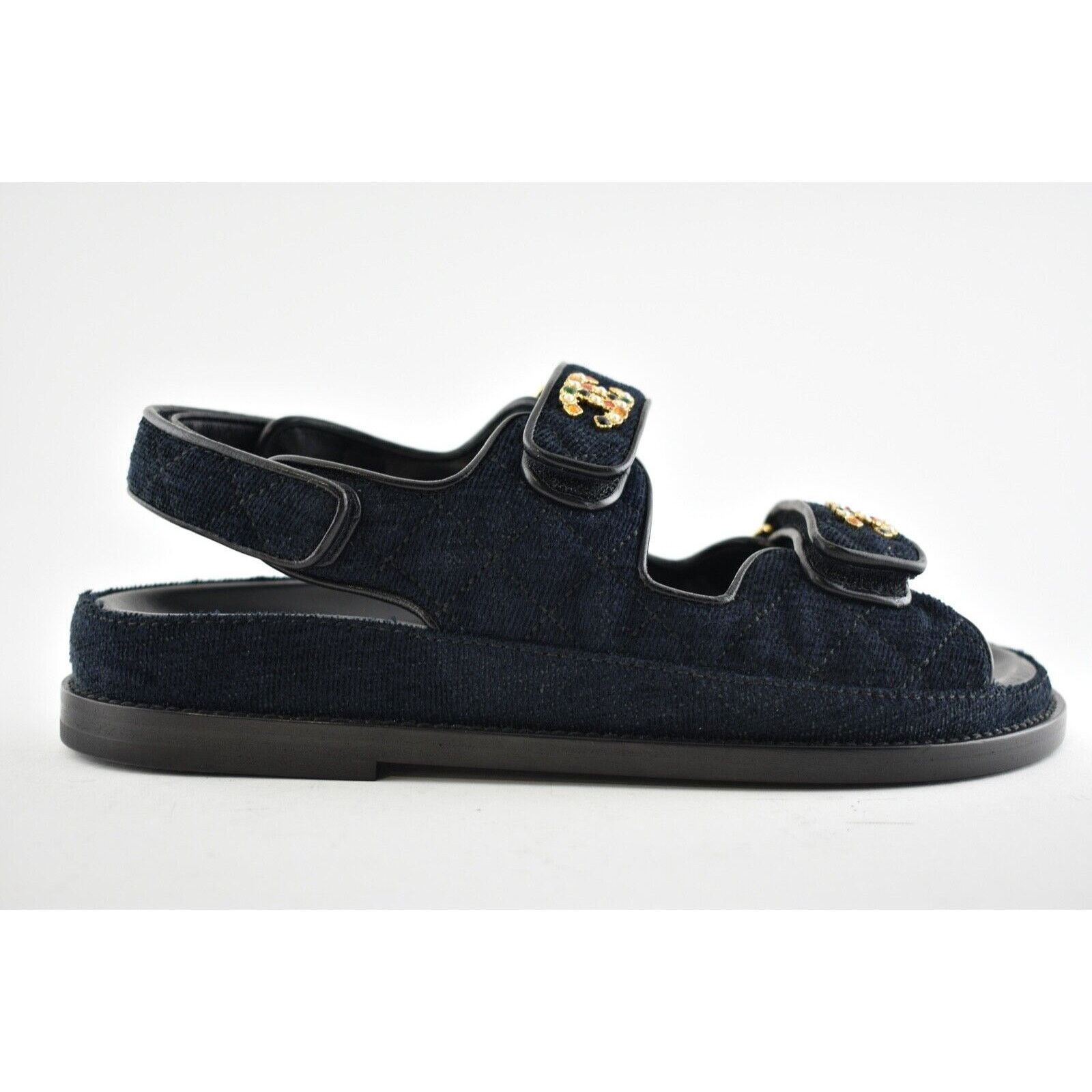 Chanel Chanel 21A Blue Velvet Denim CC Logo Mule Slide Strap Size US 10.5 / IT 40.5 - 2 Thumbnail