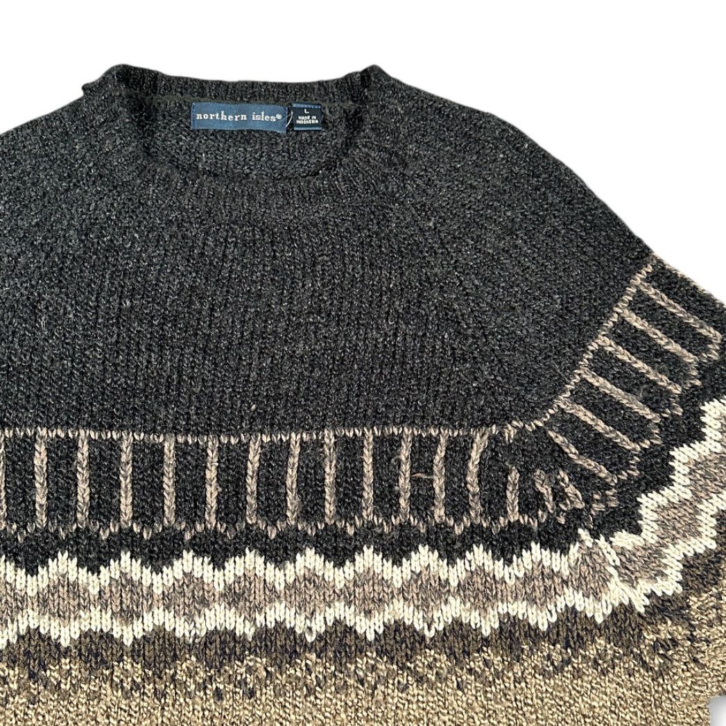 Vintage Northern Isles Sweater Womens LARGE Brown Gray Nordic Fair Isle Raglan Y2K Size L / US 10 / IT 46 - 2 Thumbnail