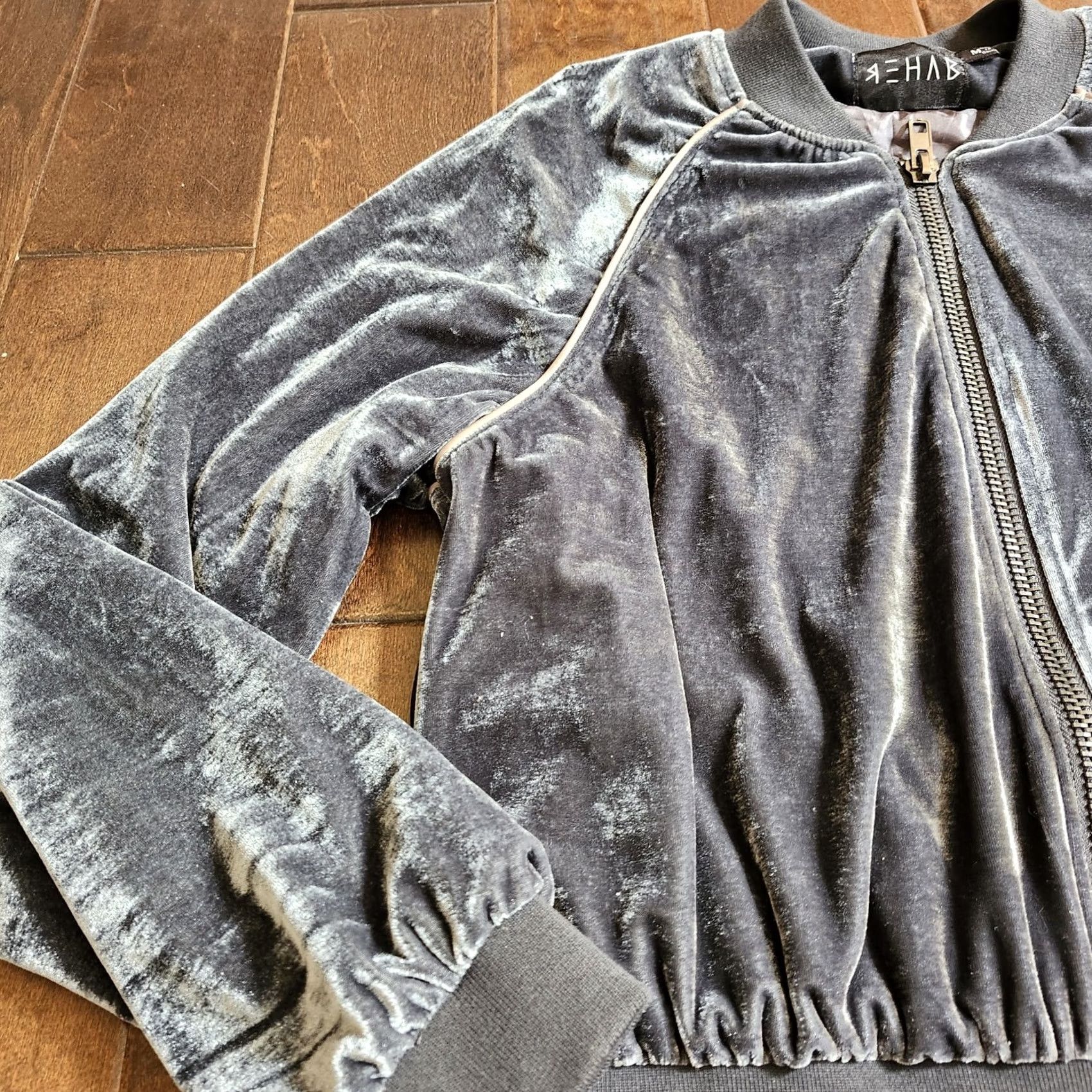 Velour Rehab Womens Jacket Velour Velvet Zip Blue Gray Long Sleeve M Regular Zip Front Size M / US 6-8 / IT 42-44 - 6 Thumbnail