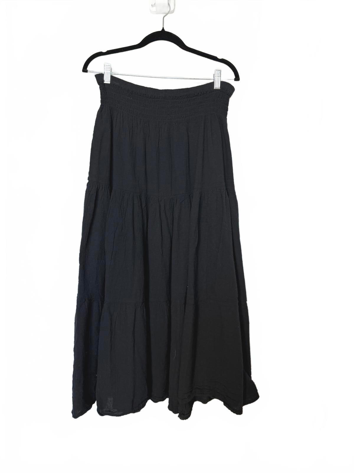 Designer Black Maxi Peasant Tiered Skirt - 100% Cotton Size 36" / US 14 / IT 50 - 2 Thumbnail