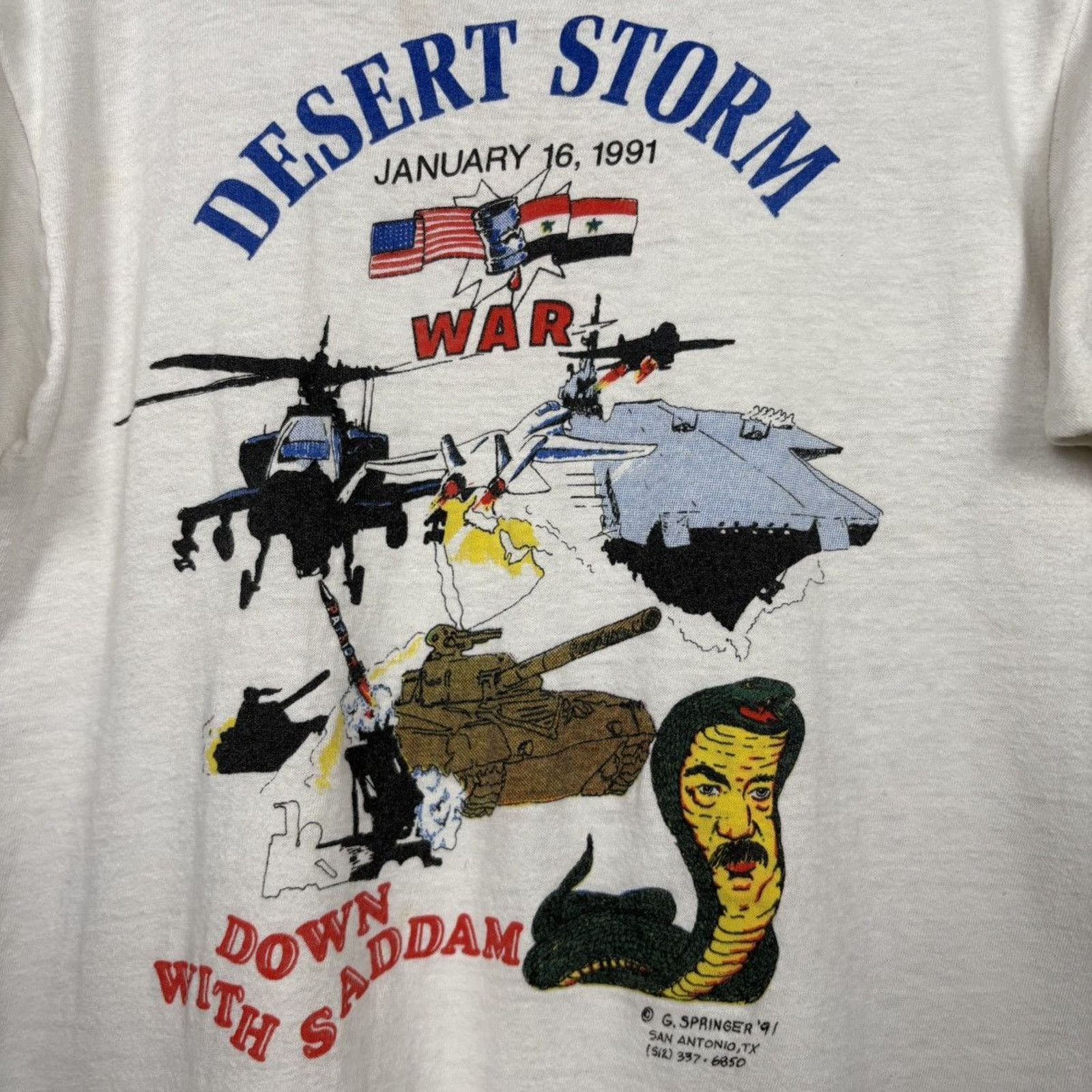 Vintage 🇺🇸1991 DESERT STORM DOWN WITH SADDAM T Size US S / EU 44-46 / 1 - 4 Thumbnail