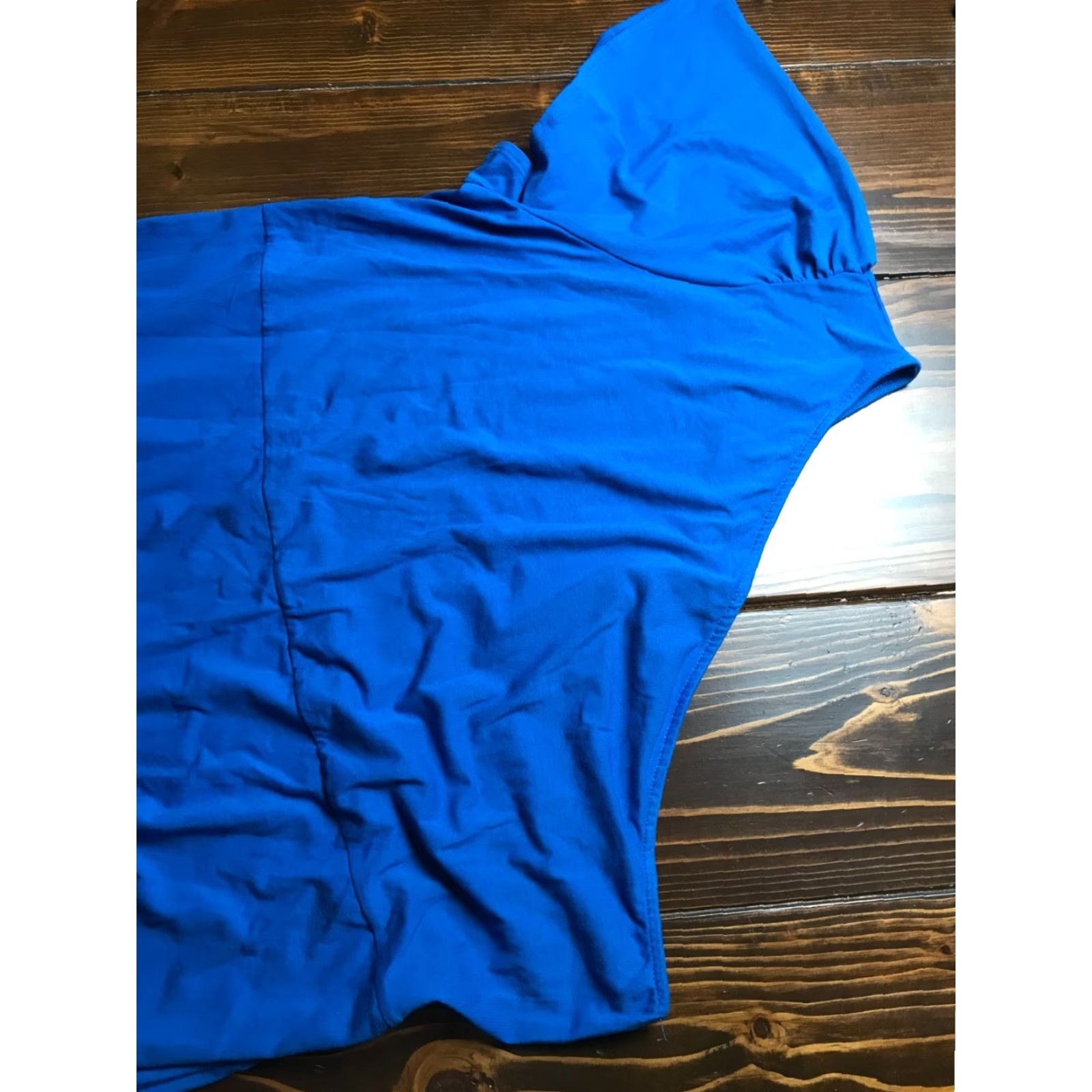 Vintage WHO WHAT WEAR Dress Womens Plus Size 2X Blue Midi One Shoulder 46" Long Short Sleeve Pullover Casual Party/Cocktail Travel Womens Size XXL / US 16-18 / IT 52-54 - 3 Thumbnail