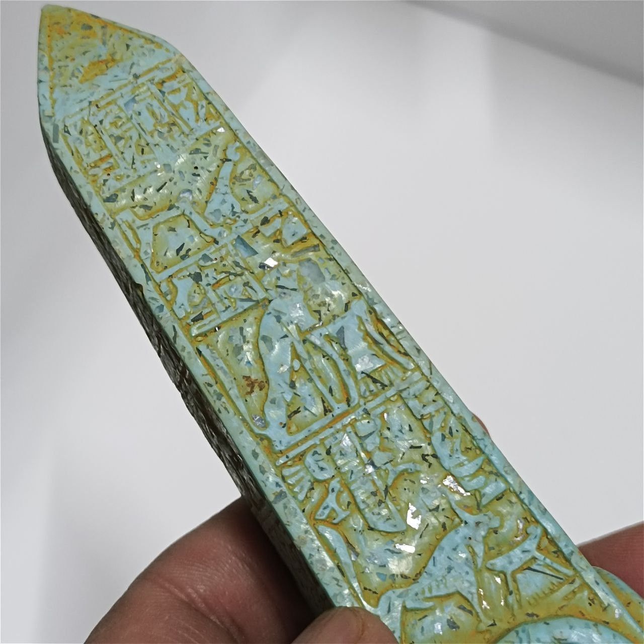 Replica Egypt obelisk with carved hieroglyphs made from rare