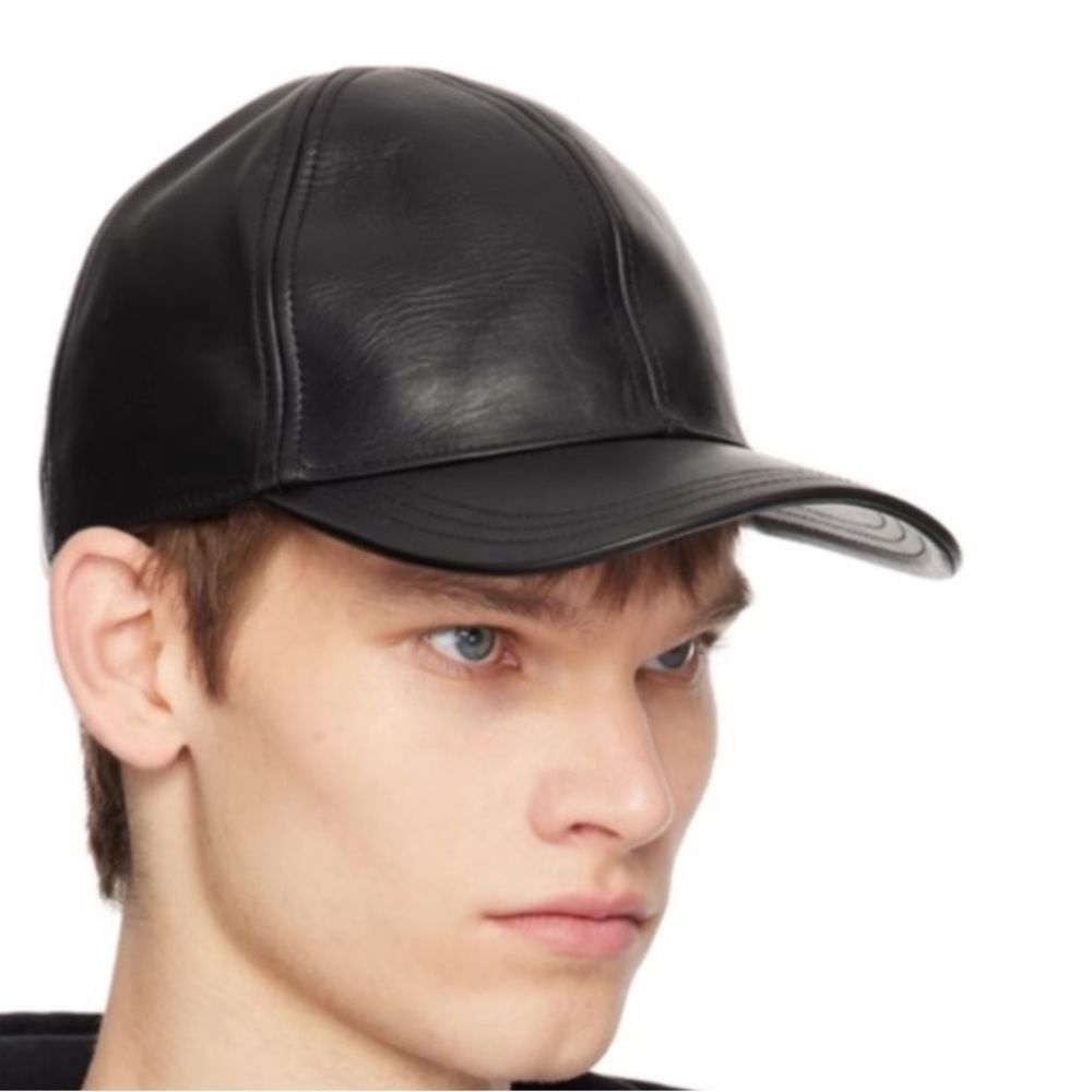 Jil Sander Jil Sander men’s Black Calfskin Cap, Black, Size Small, NWT Size ONE SIZE - 2 Thumbnail