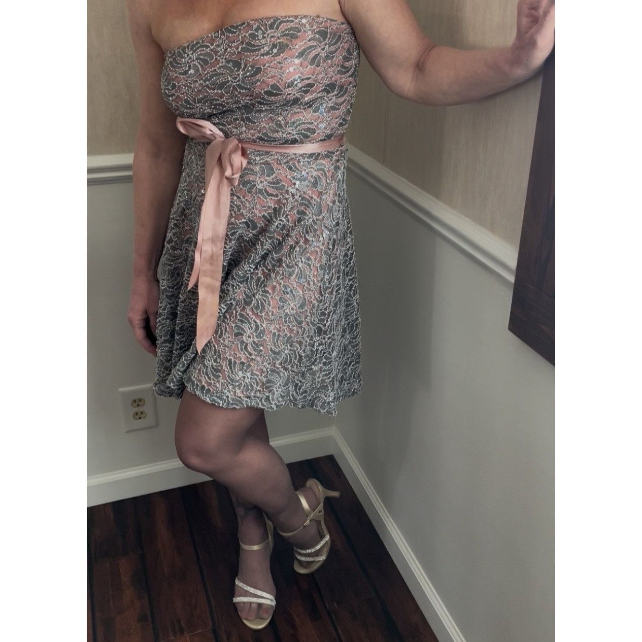 Other Delia Strapless Lace Dress Pink Satin Bow & Asymmetrical Sil Size M / US 6-8 / IT 42-44 - 1 Thumbnail