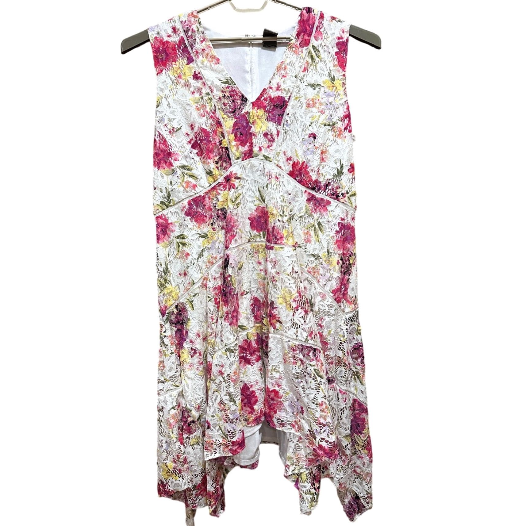 Vintage Taylor Dress Plus 20W Pink Floral V-Neck Midi A-Line Sleeveless Handkerchief Hem Y2K Garden Fairy Date Women1000 Size 3XL / US 20-22 - 2 Thumbnail