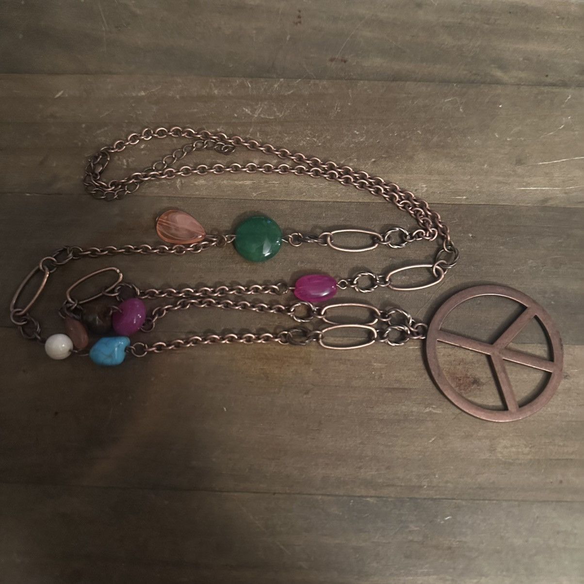 Other Copper tone chain and stationed bead peace pendant necklace Size ONE SIZE - 2 Thumbnail