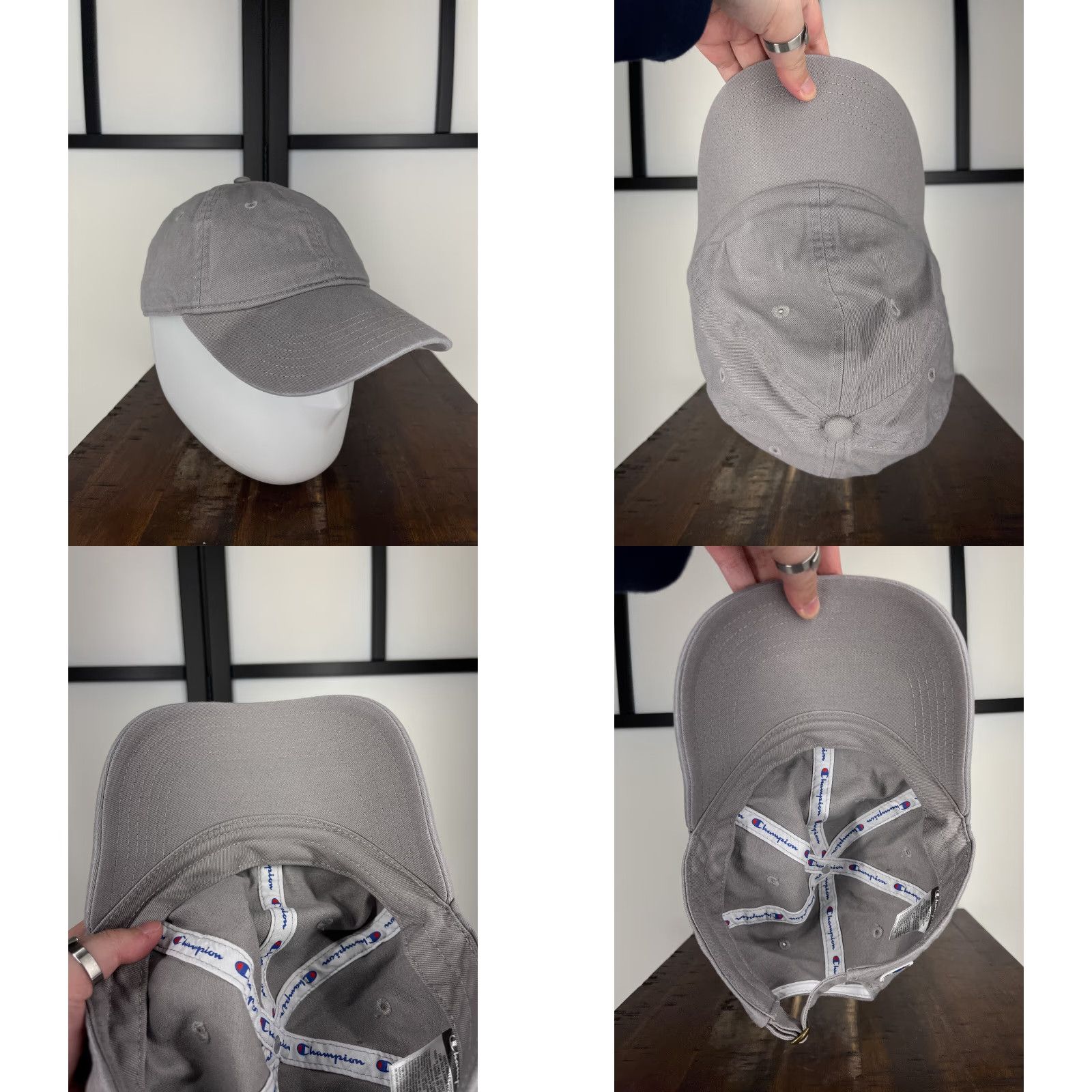 Champion Champion Hat Cap Strap Back Adult One Size Gray Embroidered 100% Cotton Golf Hat Cap Button Back Adjustable Twill Logo Mens Size ONE SIZE - 8 Thumbnail