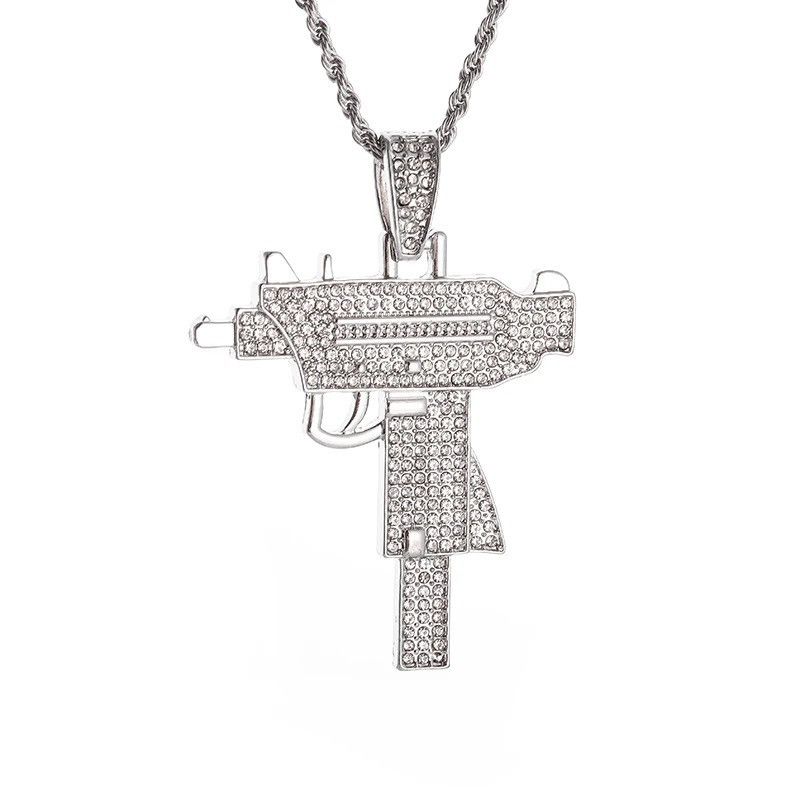 Jewelry Shiny Iced Out Gun Pendant Necklace Size ONE SIZE - 2 Thumbnail