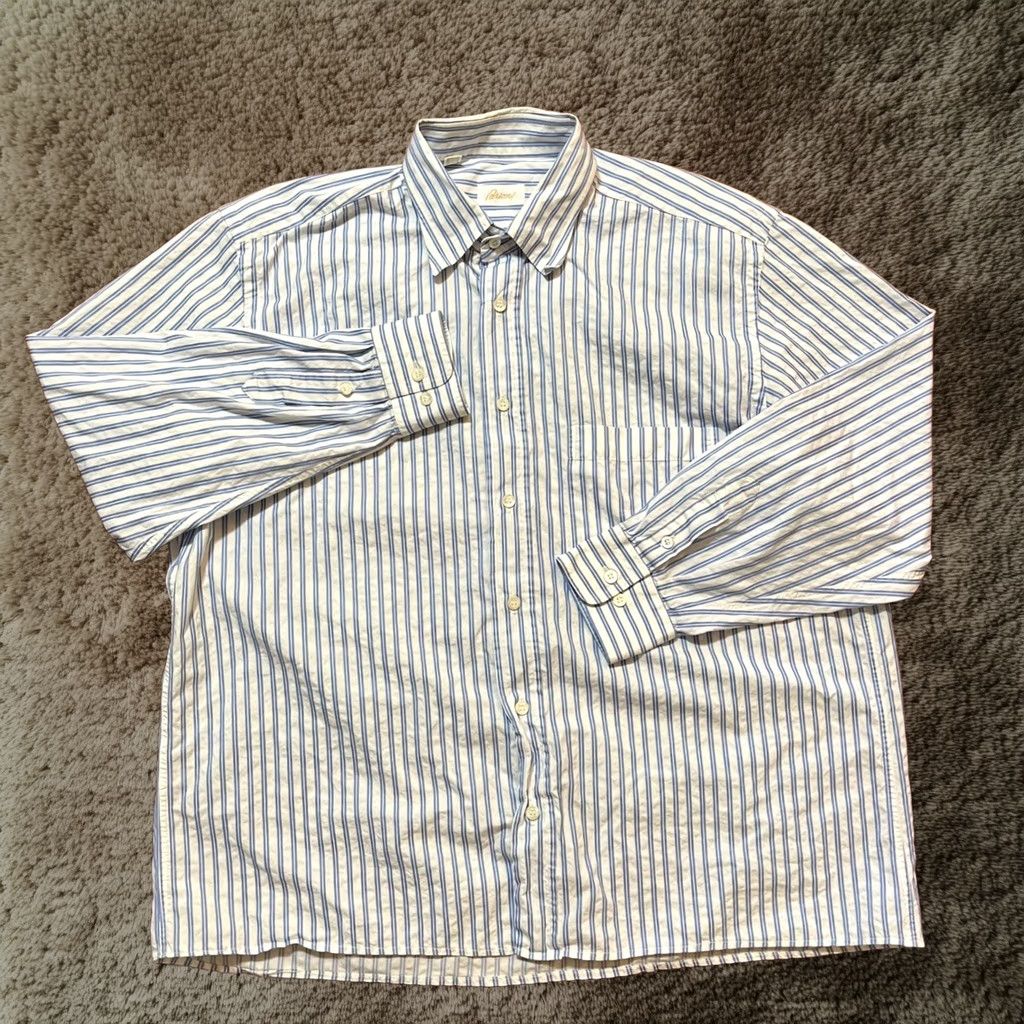 Brioni Brioni Shirt Mens Large Blue White Striped Cotton Button Down Regular Fit Italy Size US L / EU 52-54 / 3 - 1 Thumbnail