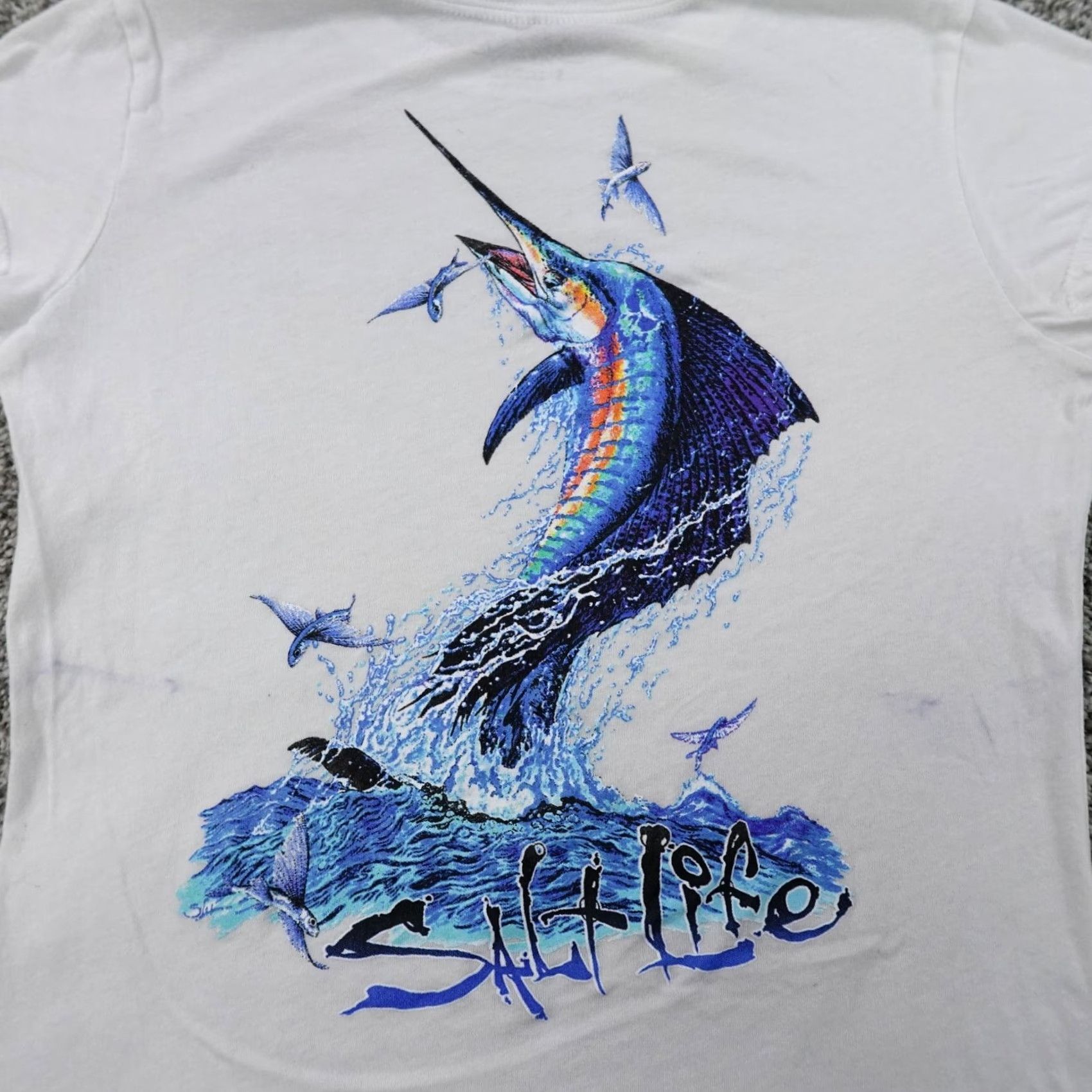 Vintage Salt Life Shirt Women Small White Flying Fish Sailfish Marlin Swordfish Outdoor Marine Animals T-Shirt Womens Size S / US 4 / IT 40 - 2 Thumbnail