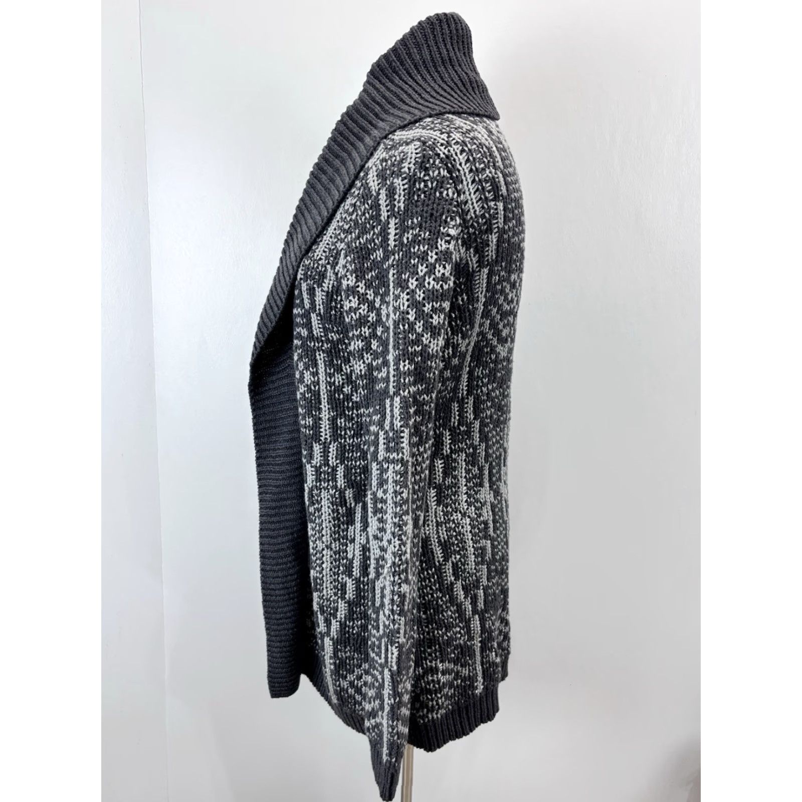 Talbots Talbots Cardigan Women Small Grey Silver Open Shawl Collar Knit Sweater Fair Isle Long Sleeve Casual Fall Winter Spring Womens Size S / US 4 / IT 40 - 2 Thumbnail