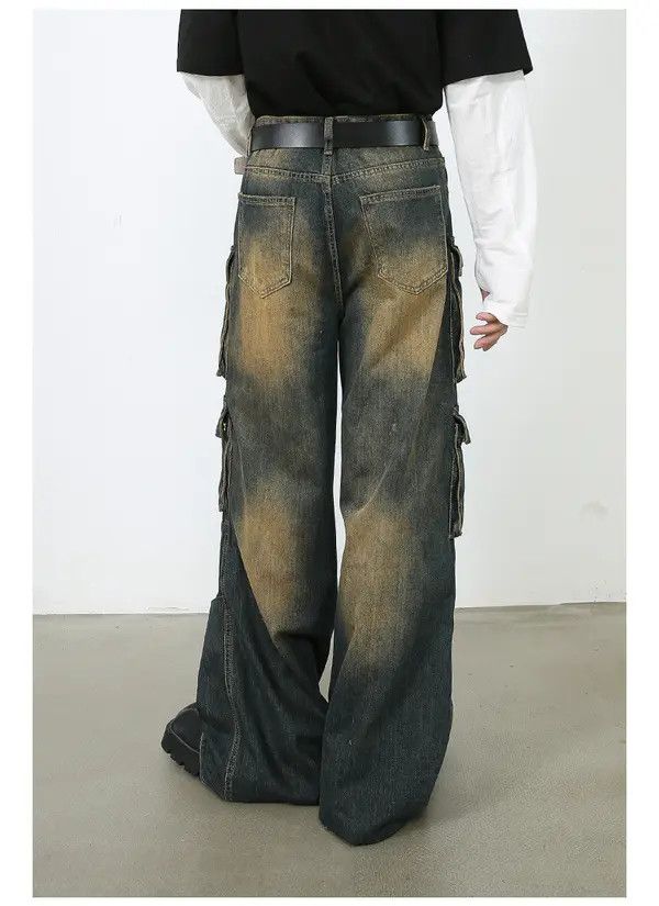 Japanese Brand Vintage washed distressed loose multi-pocket work jeans Size US 32 / EU 48 - 6 Thumbnail