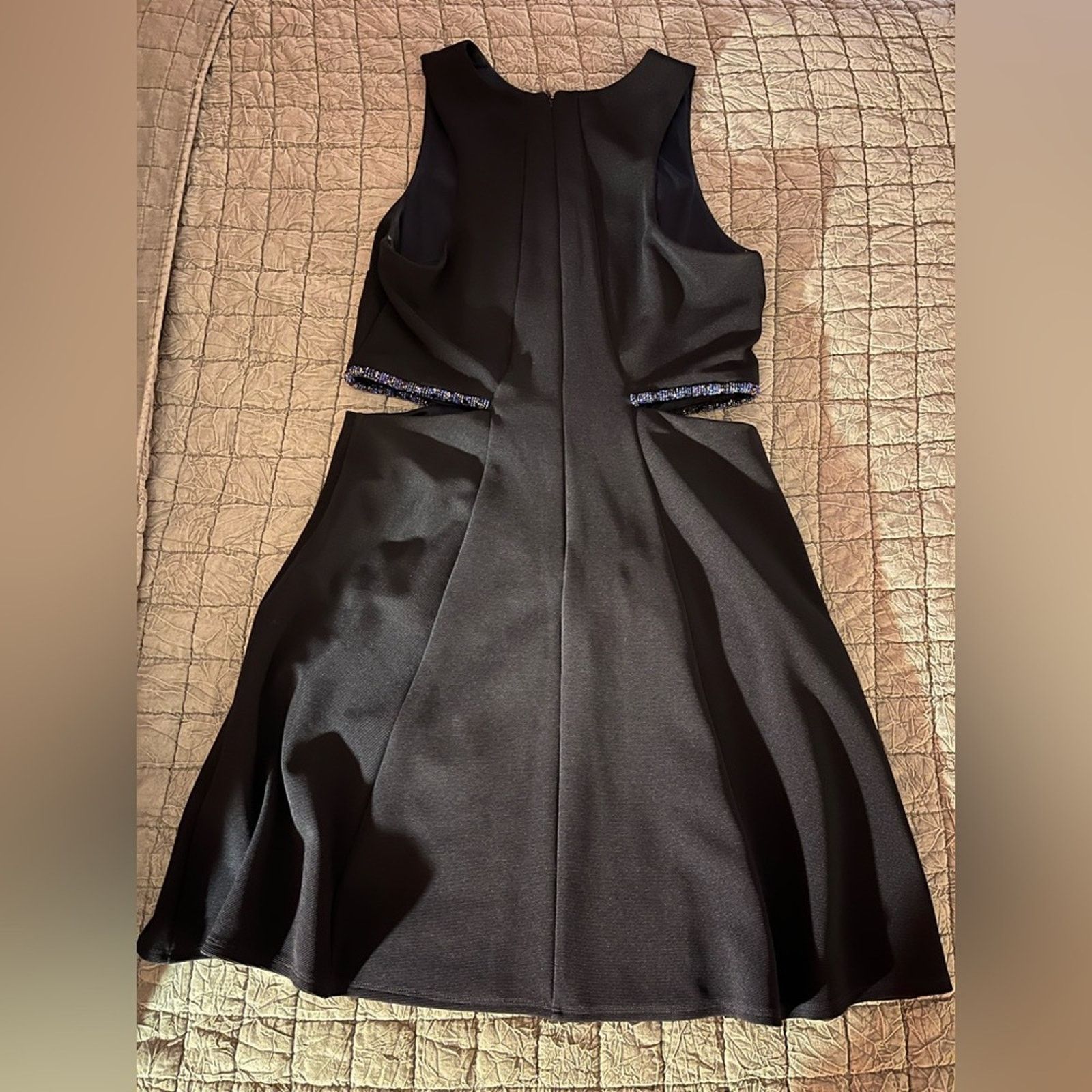 Topshop Topshop Navy Skater Dress with Cutouts and Beads Size 10 Size L / US 10 / IT 46 - 2 Thumbnail