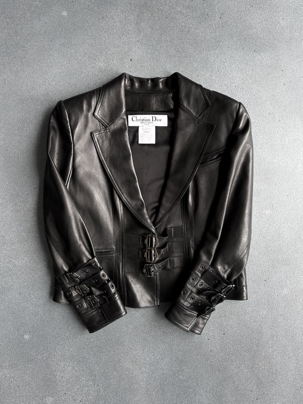 Christian Dior Monsieur DIOR by John Galliano Leather Black Bondage Buckle Jakcet Size M / US 6-8 / IT 42-44 - 18 Thumbnail