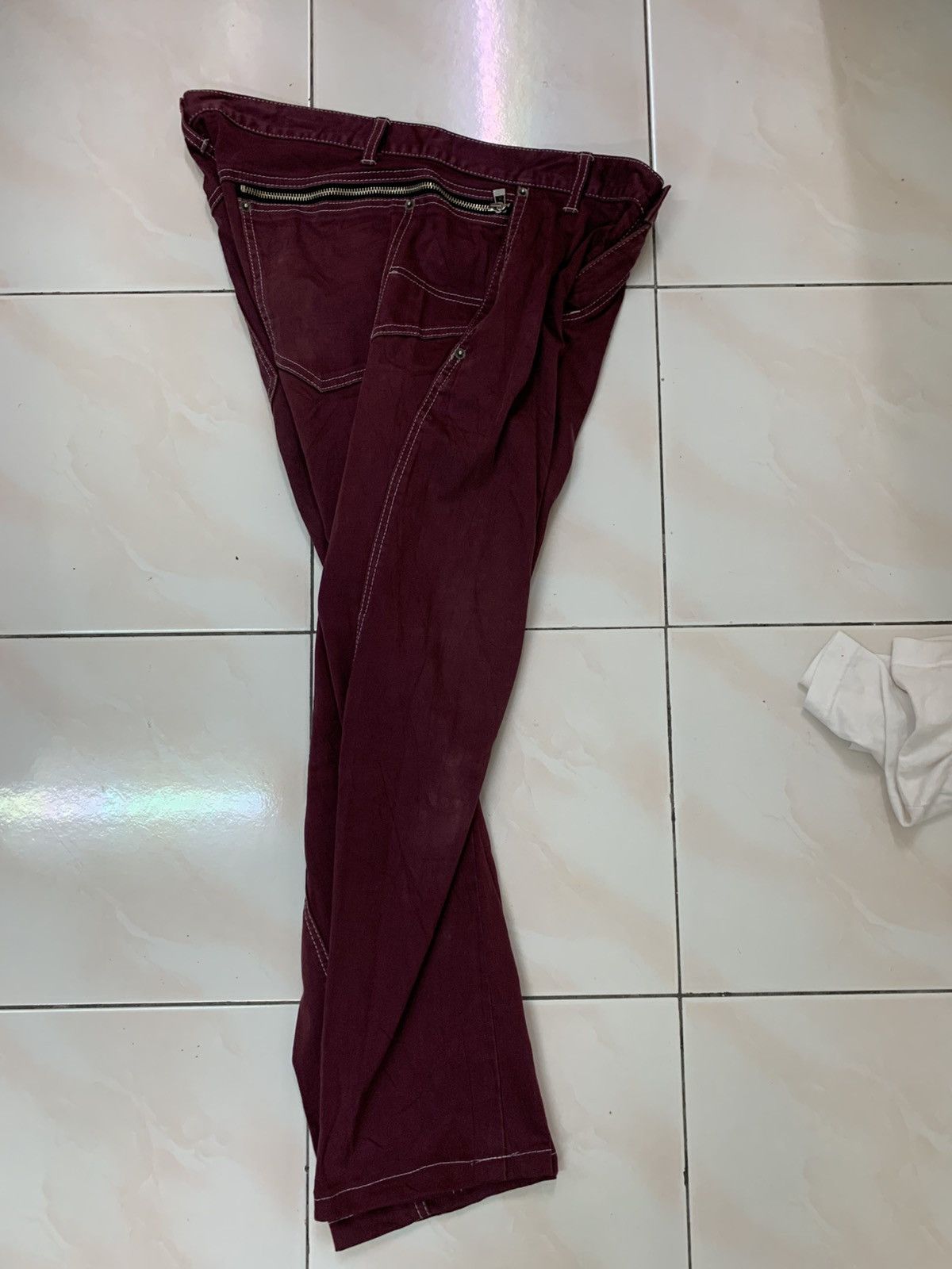 Japanese Brand PPFM Techwear Y2K MAROON LOW RISE FLARE PANT Size US 34 / EU 50 - 11 Thumbnail