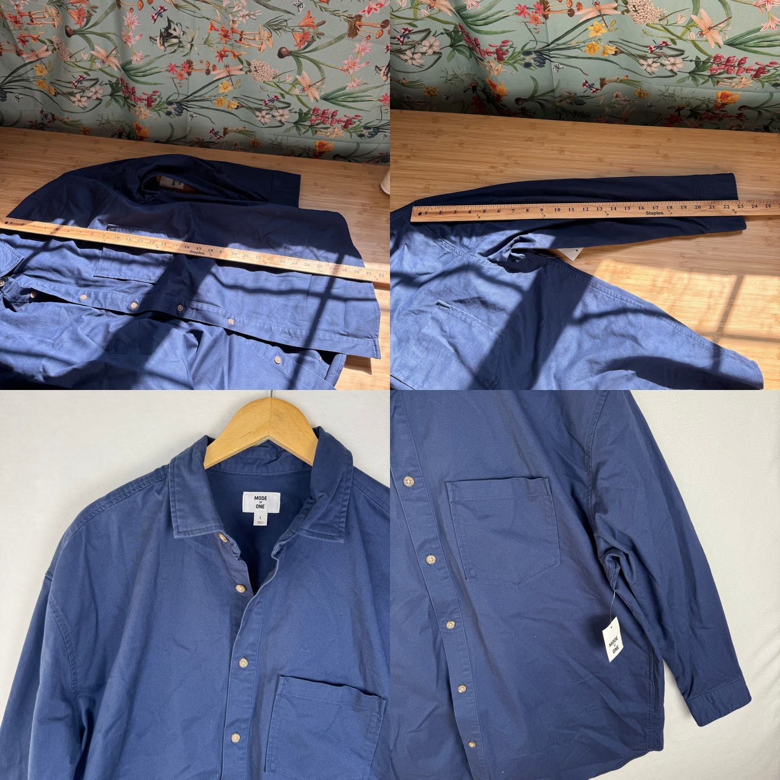 Vintage Mode of One Mens Relaxed Fit Twill Button Down Shirt Caspian Waters Blue L NEW Size US L / EU 52-54 / 3 - 8 Thumbnail