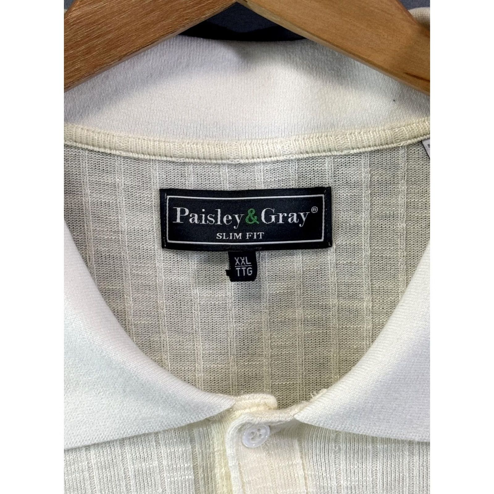 Vintage Paisley & Gray Polo Shirt Mens 2XL White Slim Fit Short Sleeve Textured Knit Size US XXL / EU 58 / 5 - 4 Thumbnail