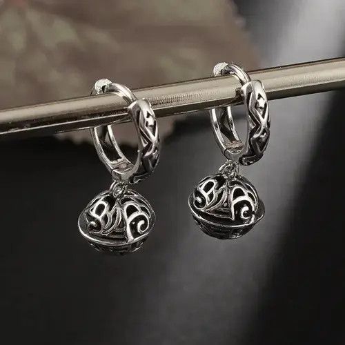 Sterling Silver Hollow Small Ball Hoop-Shaped Copper Earring Size ONE SIZE - 4 Thumbnail