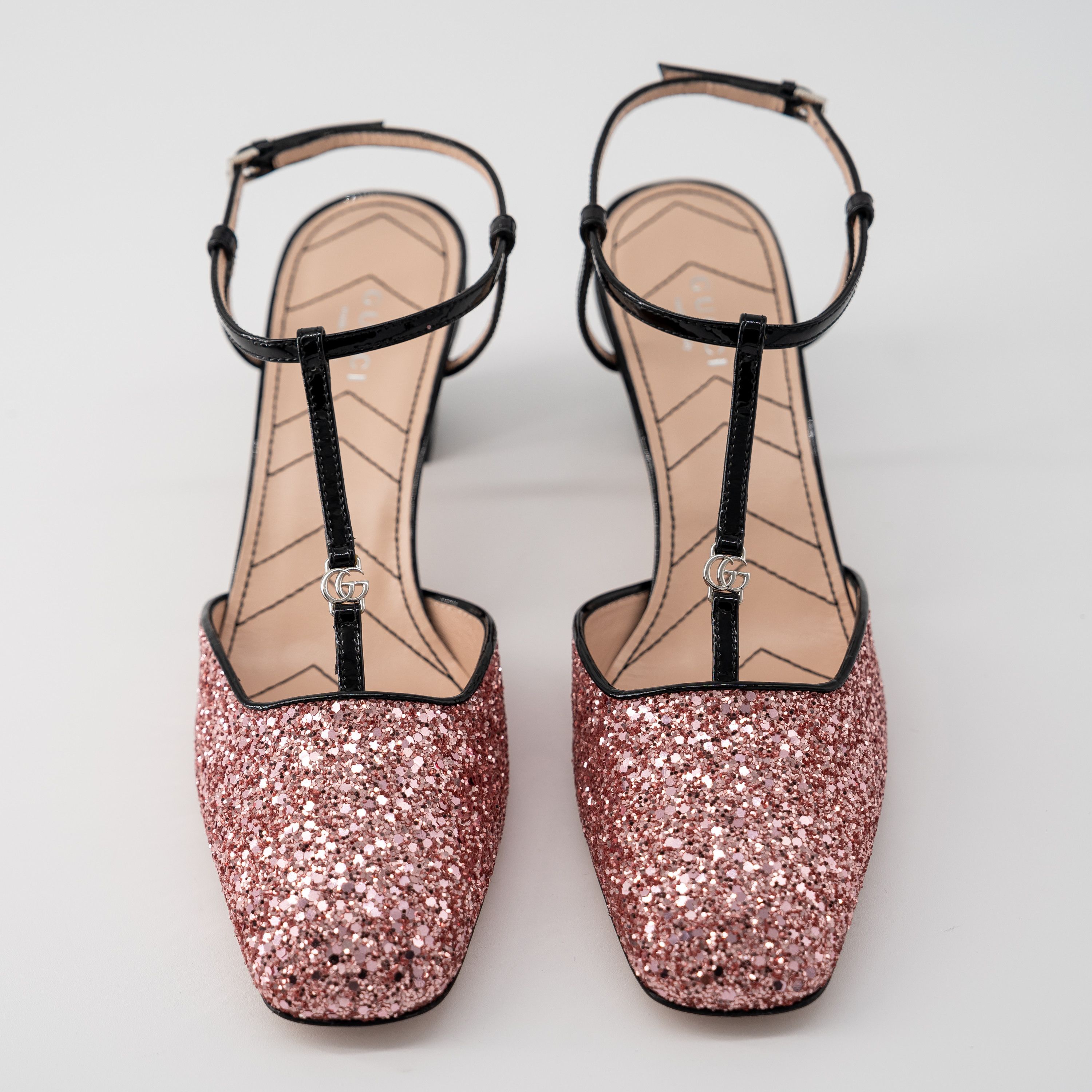 Gucci 39G - Gucci Pink Glitter Slingback Double G T-Strap Pump Size US 9 / IT 39 - 4 Thumbnail