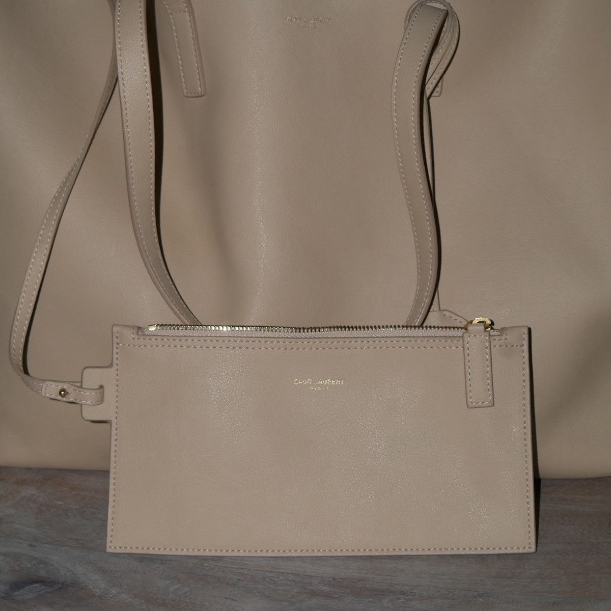 Yves Saint Laurent Shopping Saint Laurent In Leather - Dark Beige Size ONE SIZE - 6 Thumbnail