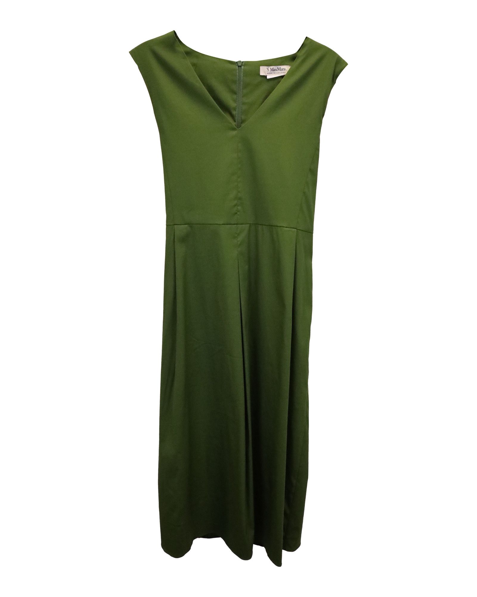 Max Mara Max Mara V-neck Flared Midi Dress in Green Cotton Size S / US 4 / IT 40 - 1 Thumbnail