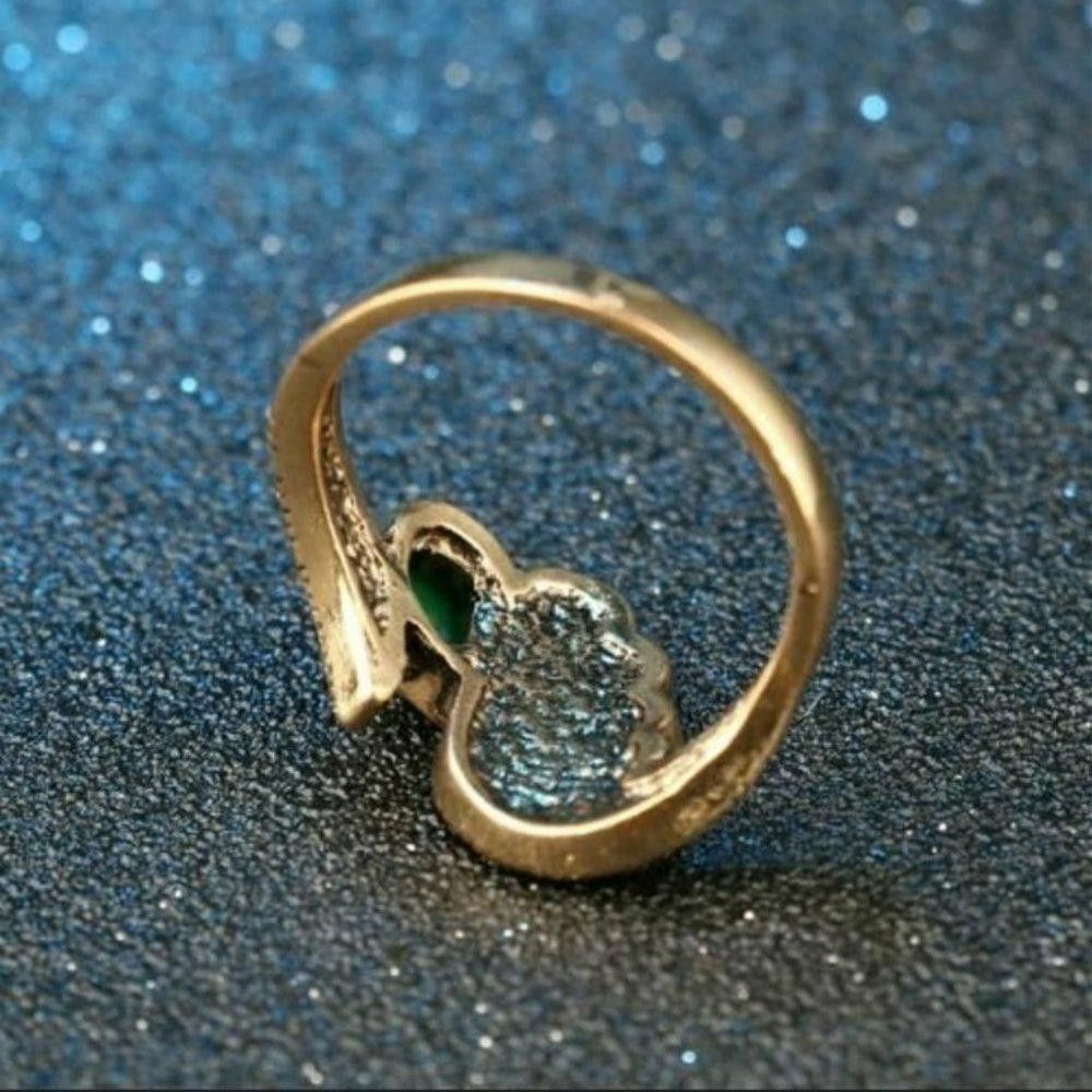 Designer Antique Gold Mosaic Green Resin Ethnic Boho Ring - Size 7 Size ONE SIZE - 4 Thumbnail