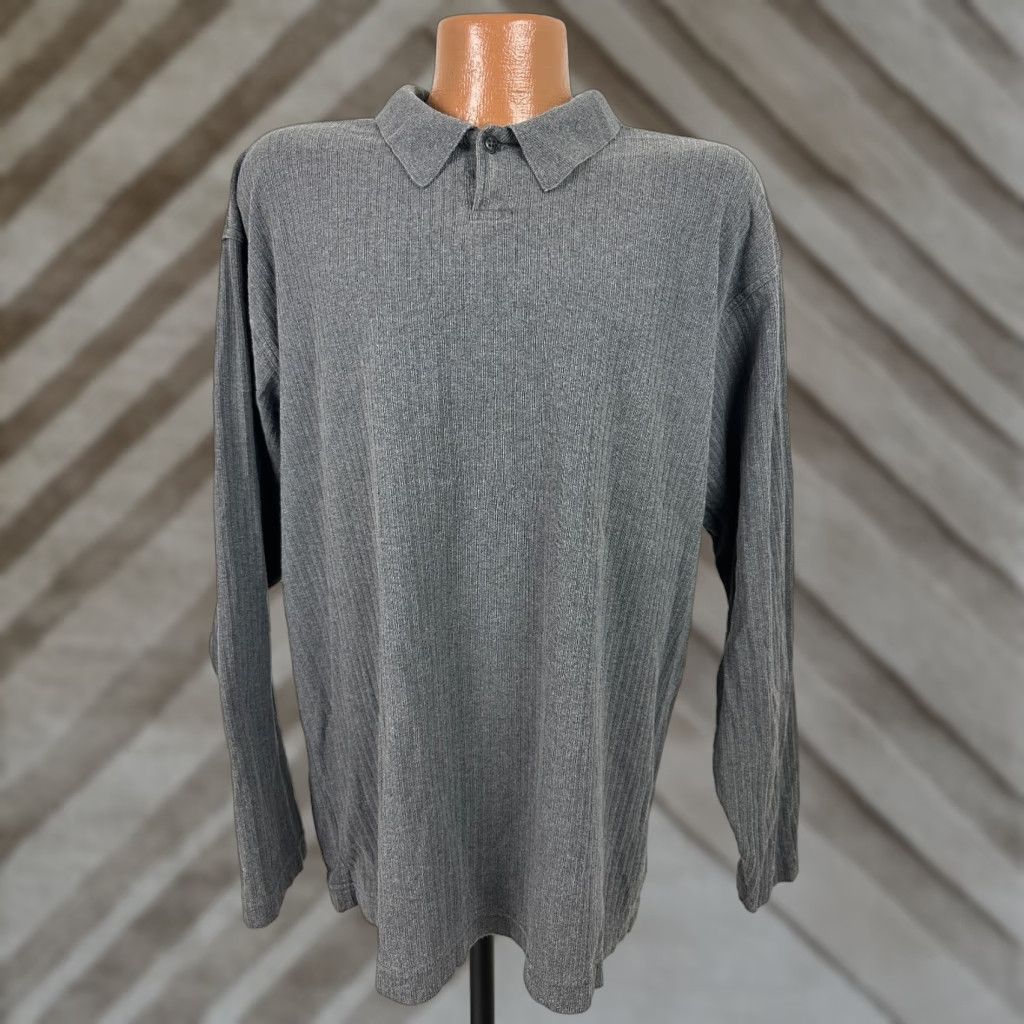 Banana Republic VINTAGE Banana Republic Polo Shirt Men Large 90s Ribbed Cotton Gray Formal Casual Golf Tennis L Mens Size US L / EU 52-54 / 3 - 1 Thumbnail
