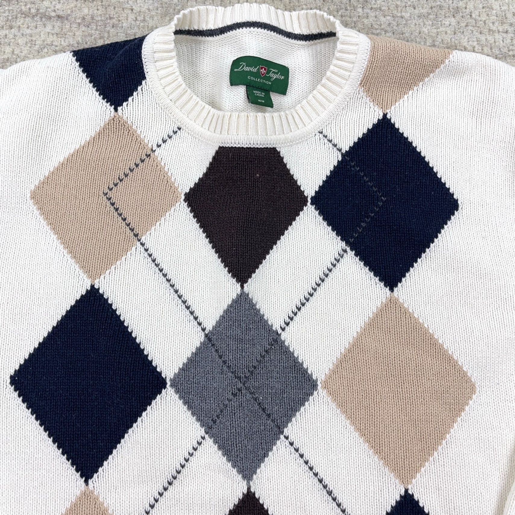 Vintage David Taylor Sweater Men M White Argyle Diamond Golf Grandpa VTG 80s 90s Retro Streetwear Pullover Crew Neck Mens Size US M / EU 48-50 / 2 - 2 Thumbnail