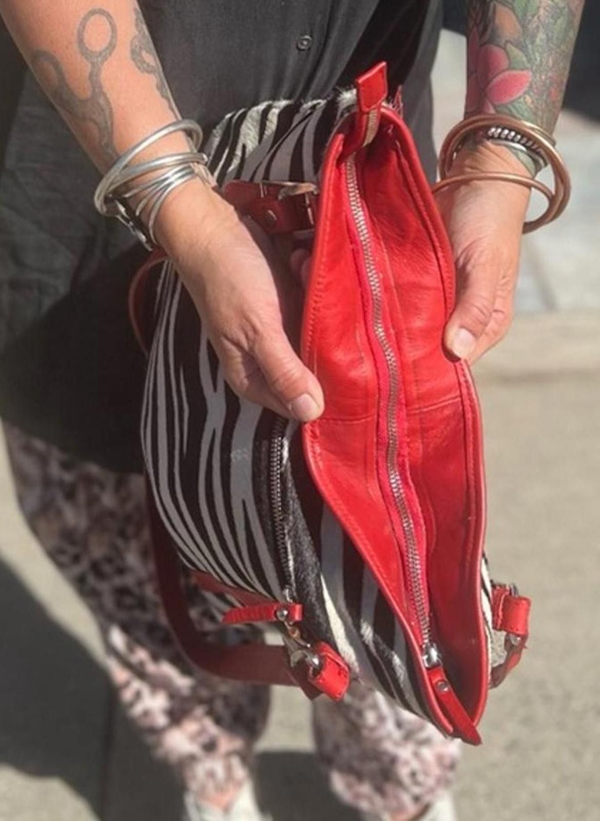 Valentino Valentina Zebra Print Calf Fur w/Red Leather Straps Bag Size ONE SIZE - 9 Thumbnail