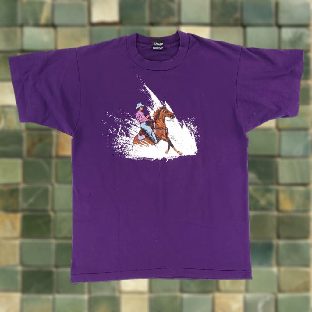 Vintage VINTAGE Screen Stars Best VTG 90s Single Stitch Cowboy Horse Snow Purple USA Mens L Shirt Size US L / EU 52-54 / 3 - 1 Thumbnail