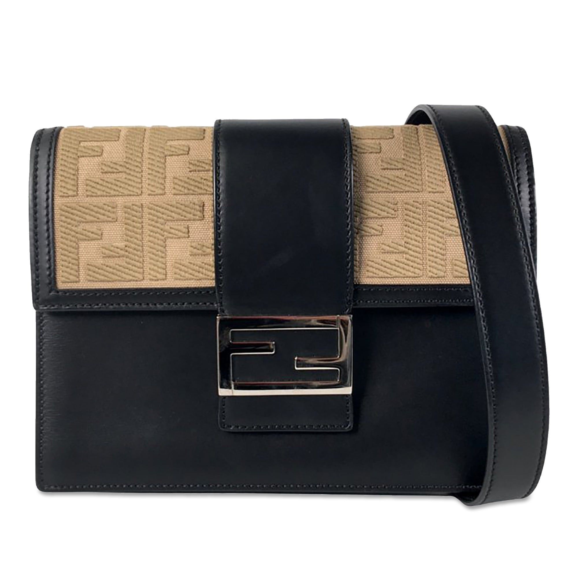 image of Fendi Ff 1974 Flat Baguette in Black, Women's