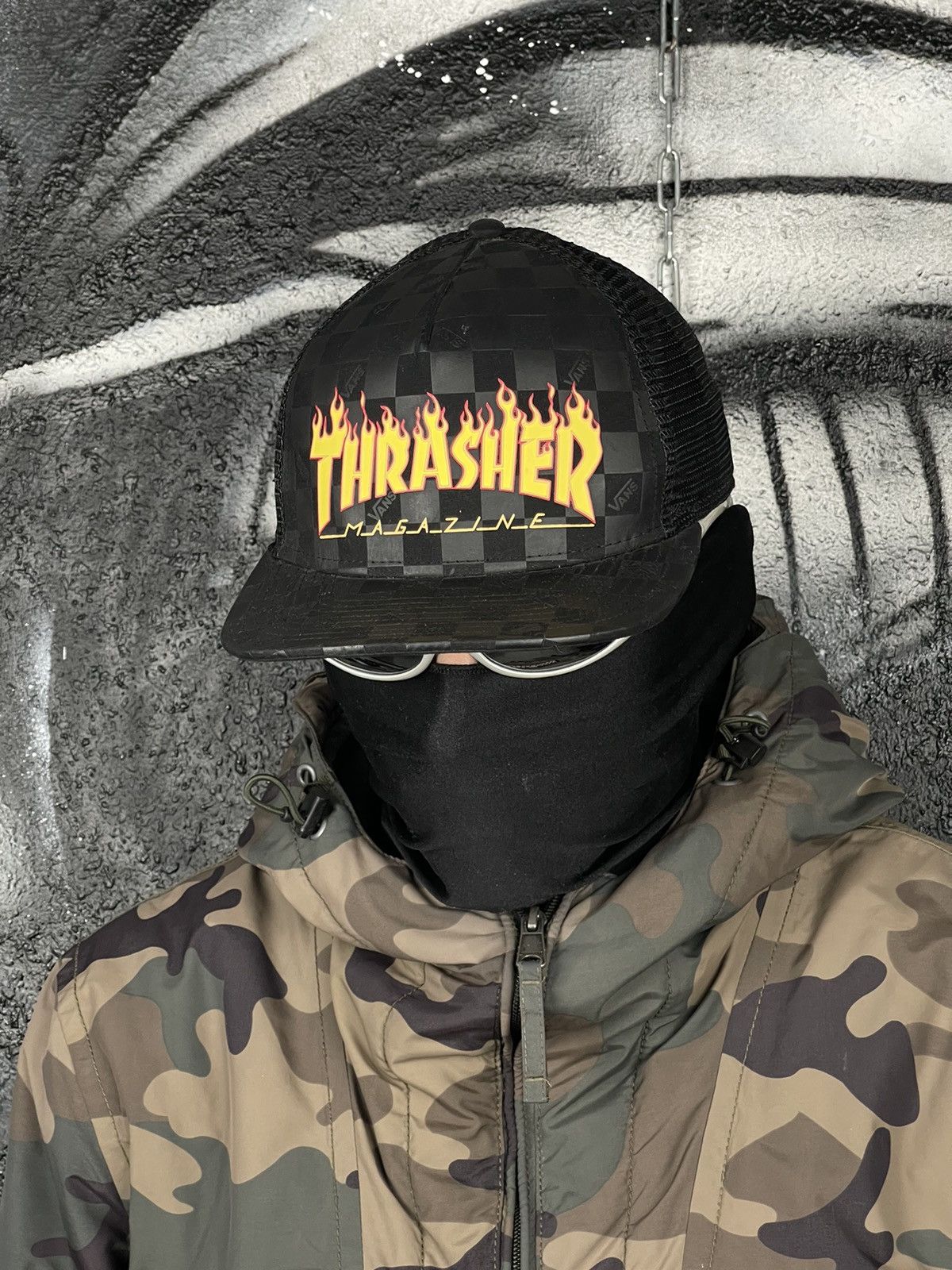 Thrasher Thrasher x Vans Y2K Fire Logo Skateboarding Trucker Cap Size ONE SIZE - 2 Thumbnail