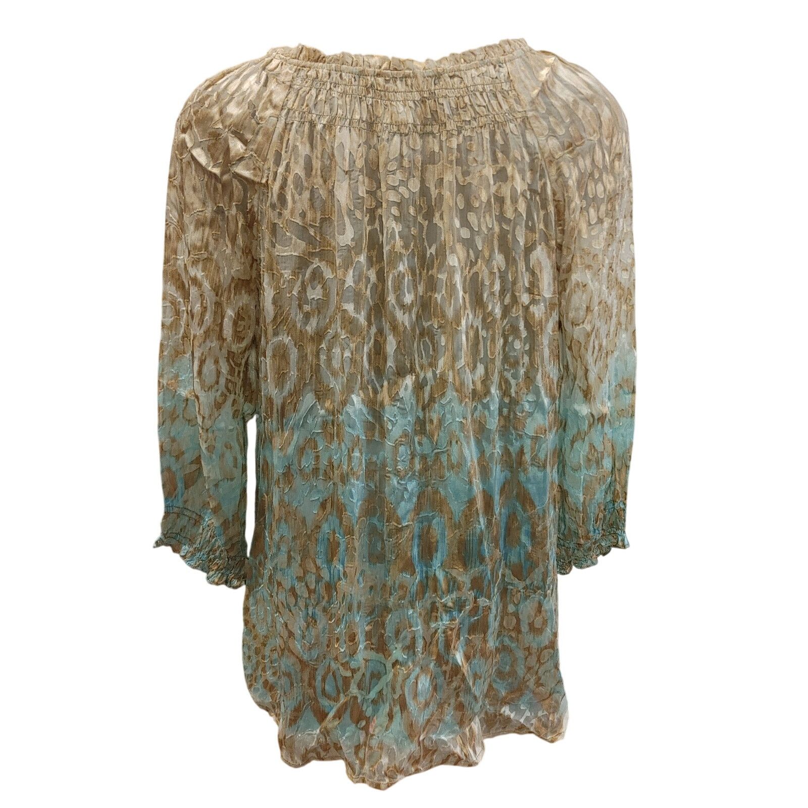 Chicos Chico's Women 1 Tan/Blue Boho Pattern LongSleeve Blouse Top Size XL / US 12-14 / IT 48-50 - 2 Thumbnail