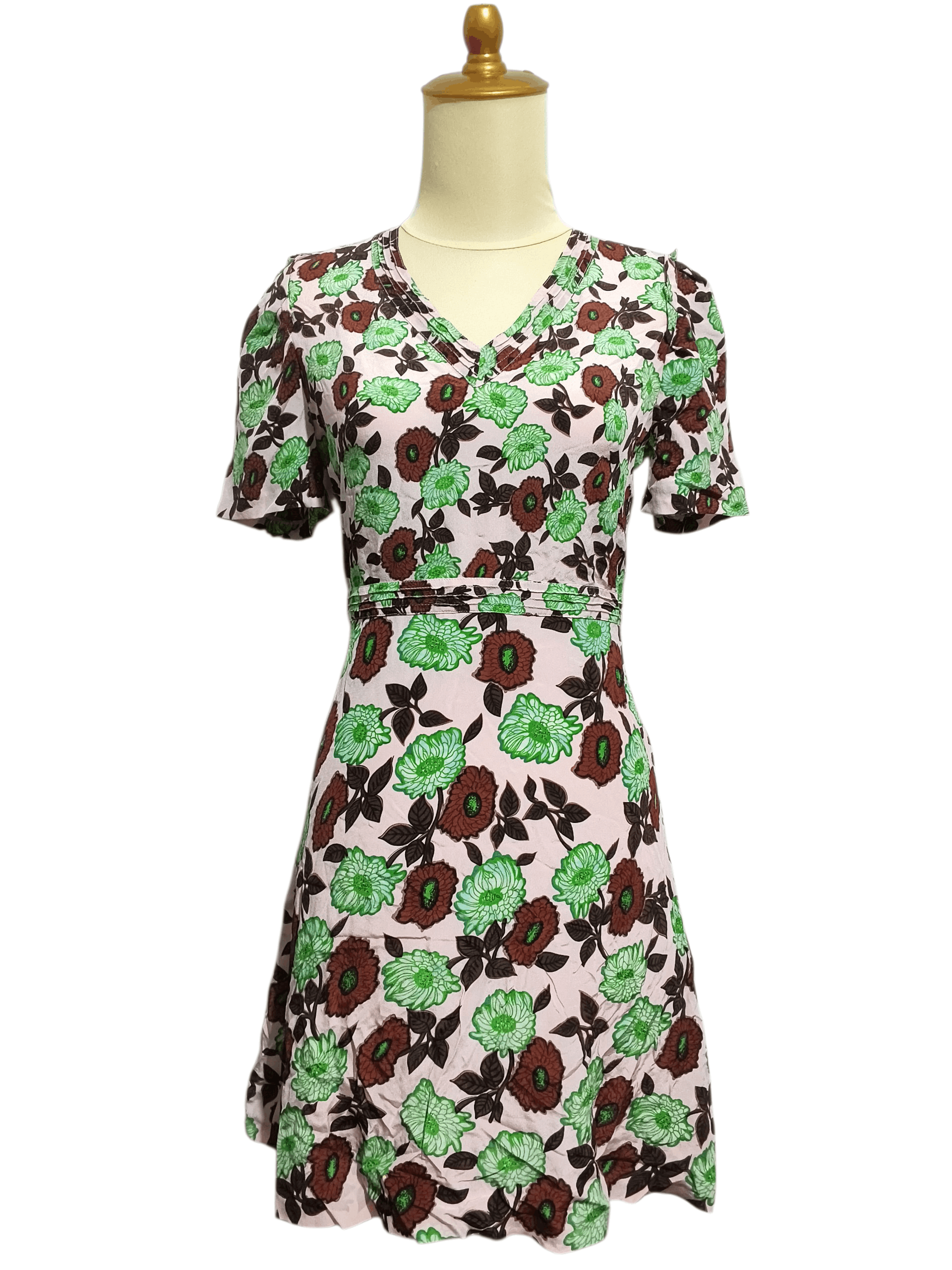 Sandro Mini Dress Green Flowers A Line Pink Silk Floral Print Size XXS / US 00 / IT 34 - 2 Thumbnail
