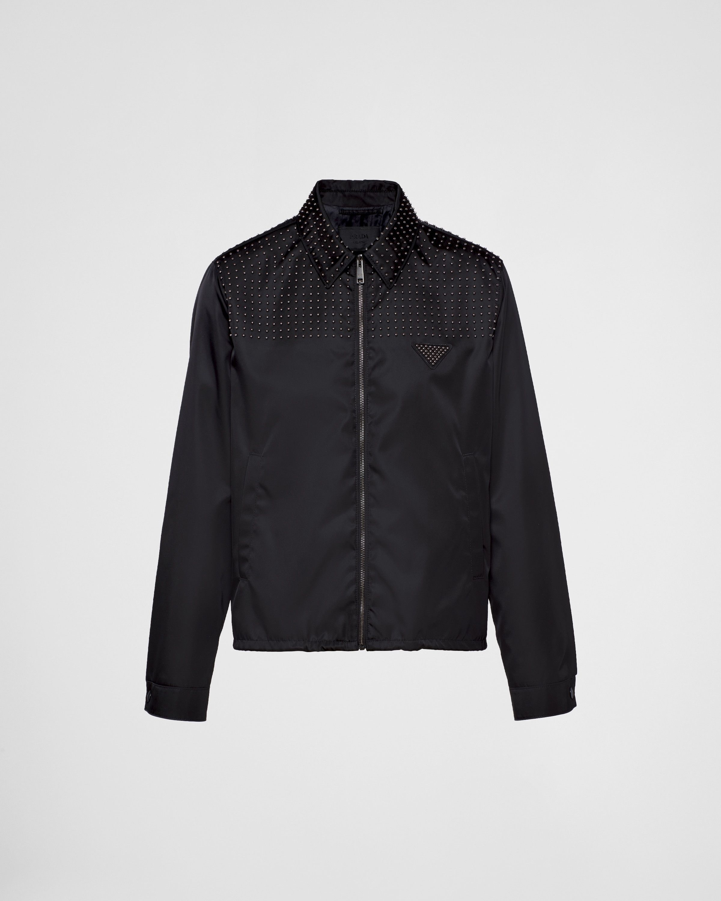 Prada oc11z0625 Studded Re-Nylon Blouson Jacket in Black Size US M / EU 48-50 / 2 - 1 Thumbnail