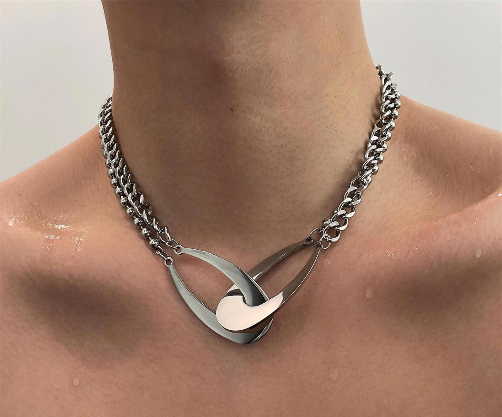 Jewelry Stylish Silver Statement Necklace Size ONE SIZE - 2 Thumbnail