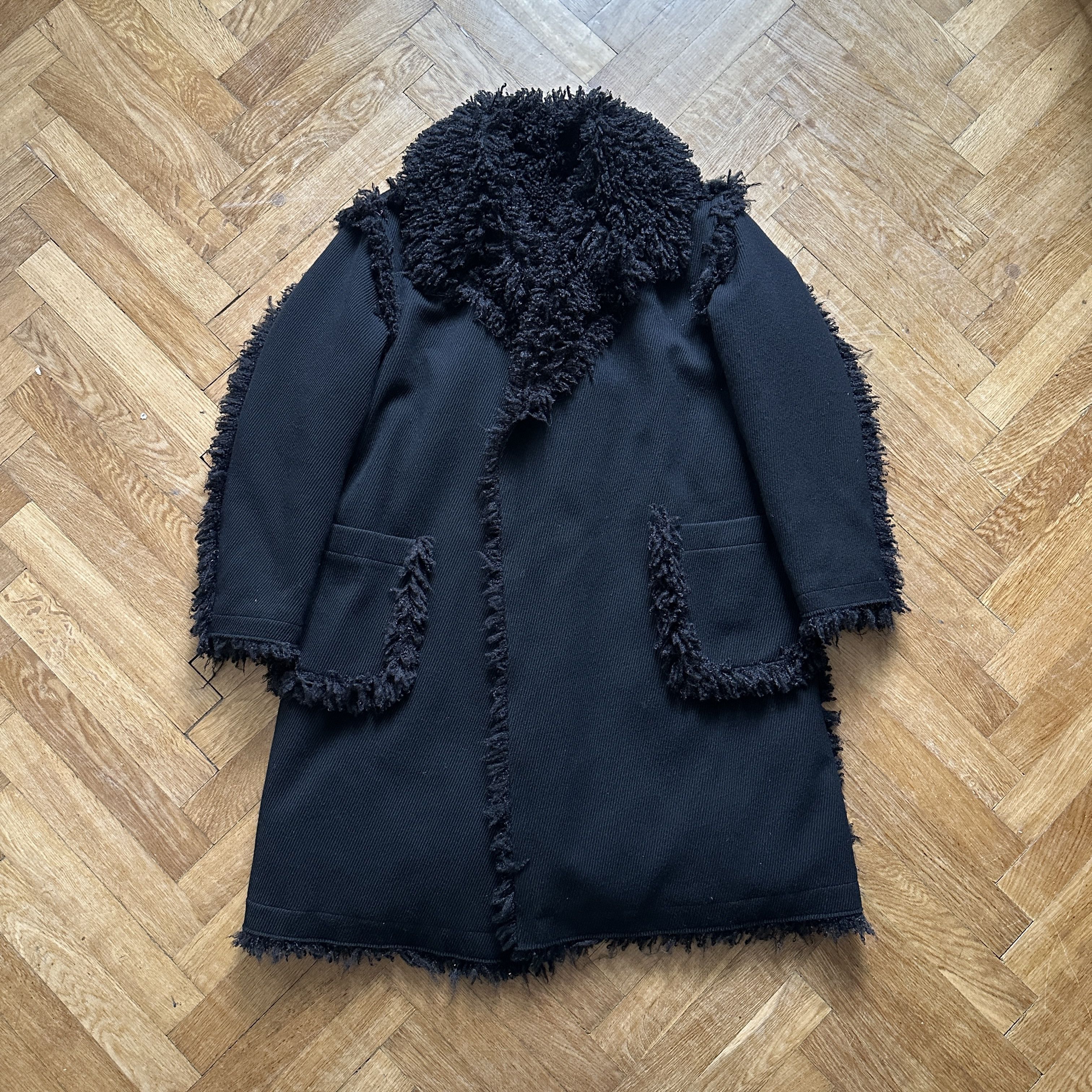 image of Yohji Yamamoto Fw13 Pour Homme Black Fur Loop Wool Coat, Men's (Size XL)